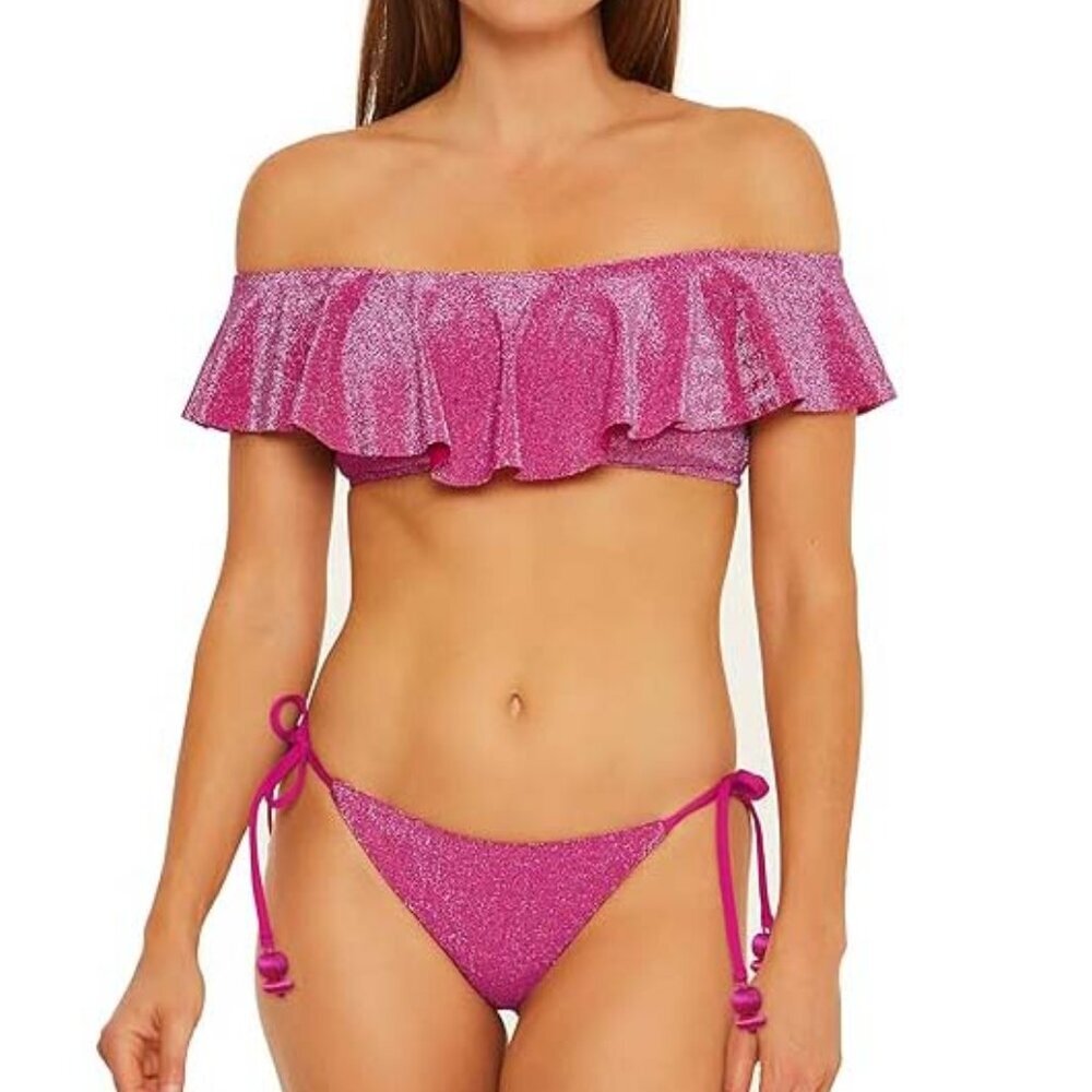 NWT Trina Turk Women's Planetary Ruffle Off Shoulder Bikini Top & Bottom Set 8